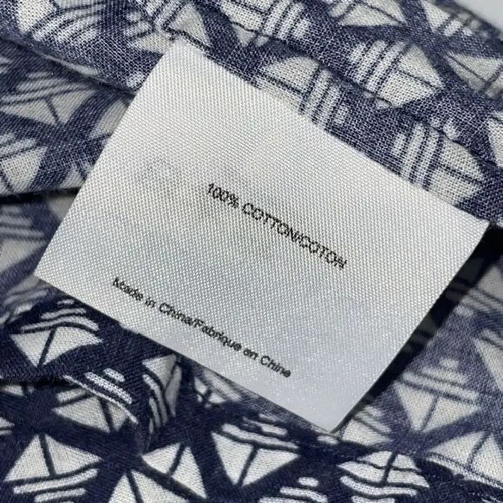Tory Burch Blouse‎ Top Blue White Square Signature T Cotton Shirt Size 4